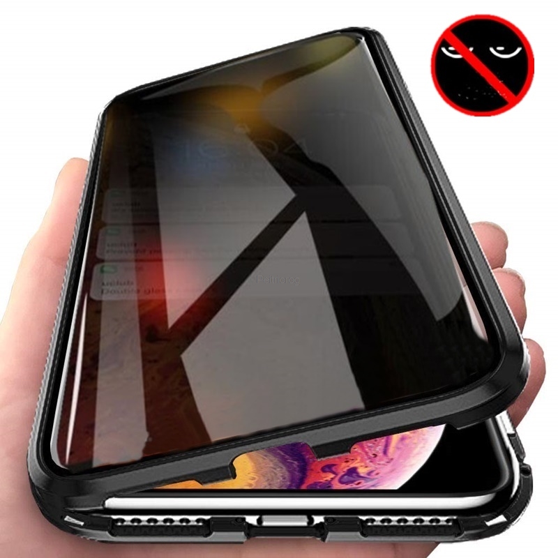 Anti Spy Privacy Glass Case - Magnetic Tempered Glass Privacy Metal Case