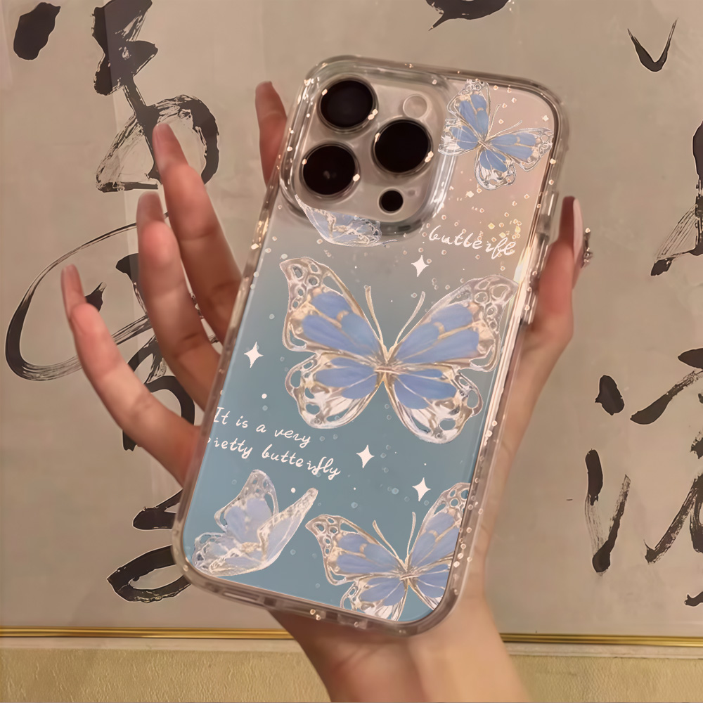Luxury Blue Butterfly Clear Gl - Clear Shockproof Bumper Case review and price